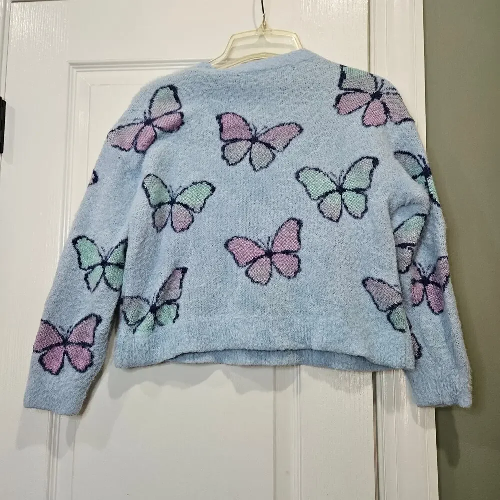 Justice Girl's Medium (10) Crew Neck‎ Butterfly Eyelash Sweater